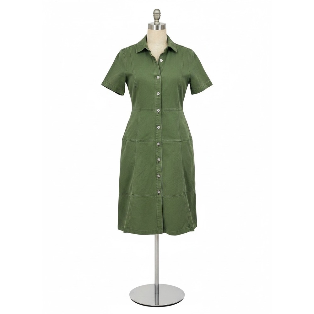 Free‎ Assembly Utility Shirt Dress Green Cotton Denim Mini Midi Size M